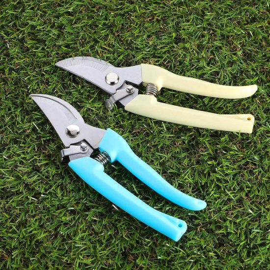 Tuinschaar, 2 stuks, rozenschaar, bloemenschaar, kleine ergonomische antislip bypassschaar met hoogwaardige stalen messen, geschikt voor tuinplanten, bloemen (blauw + wit) van Gycinda — afbeelding 5