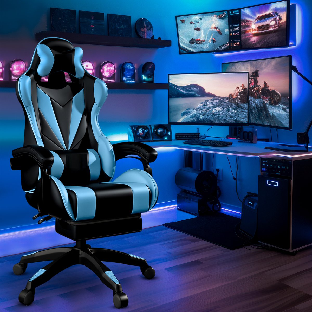 Bayt Gamestoel - Gaming chair - Gamingstoel - Comfort gamer stoel - Zwart en Lichtblauw – foto 7