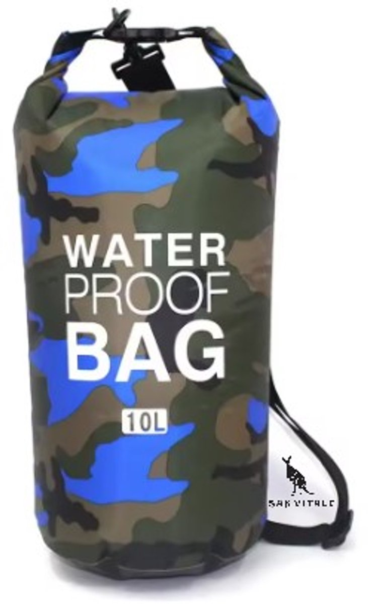 San Vitale®- Drybag 10L - Waterdichte tas - Zwemmen - Kamperen - Wandelen - Rafting - Kajak - Rivier - Trekking - Tassen - Legerprint - Blauw