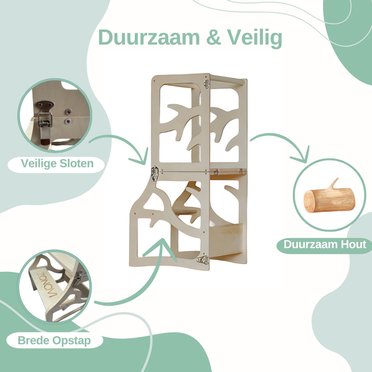 Zonovi Leertoren- Montessori Keukentrap - Learning Tower - Speeltafel - Kindertafel - Kinder trap - Leertoren - Keuken toren - Keukenhulp - Leerstoel - Met Glijbaan - Voor Peuters - Opvouwbaar - Inklapbaar - 3 in 1 - Hout - Inclusief Antislip Strips — afbeelding 5