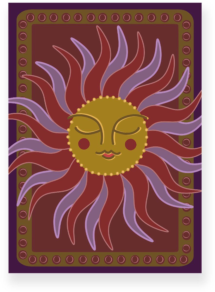 Yisual Poster 30x40 cm - Zon met gezicht - Paars - Bruin - Boho - Spiritueel - Muurdecoratie - Wanddecoratie