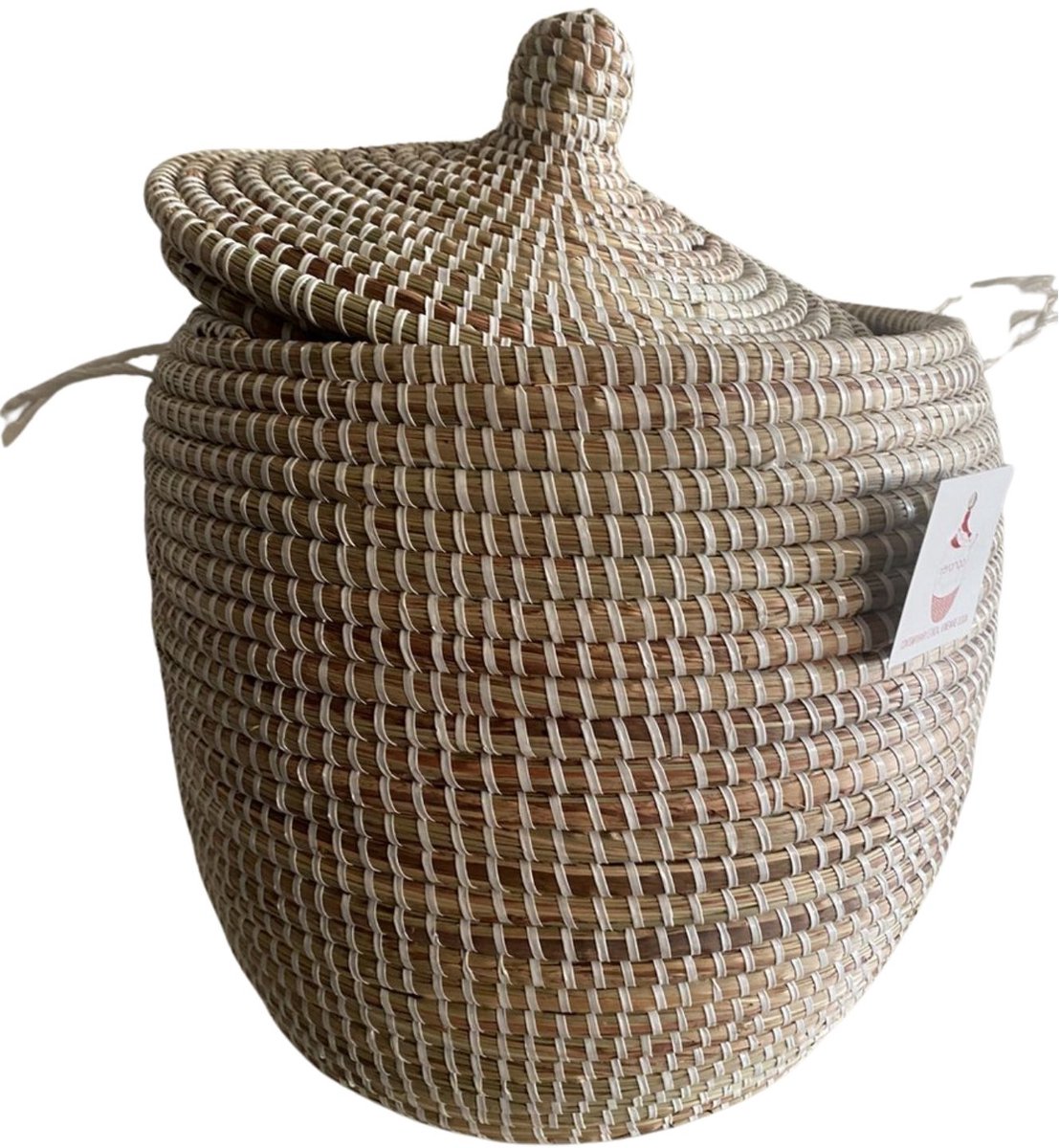 Hamper wit opbergmand met deksel - Handgemaakt - 37x27 cm