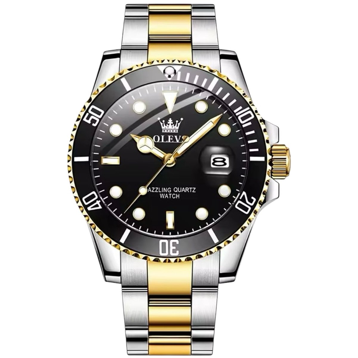Olevs - Luxe Herenhorloge - Polshorloge - Heren - Cadeau - Horloge - Geschenkdoos - Mannen - Zilver Goud Zwart - RVS