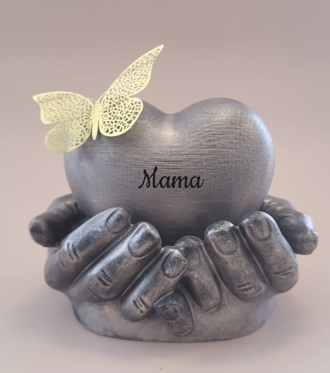 Urn hart in handen - mama - 450 ml - oud zilver