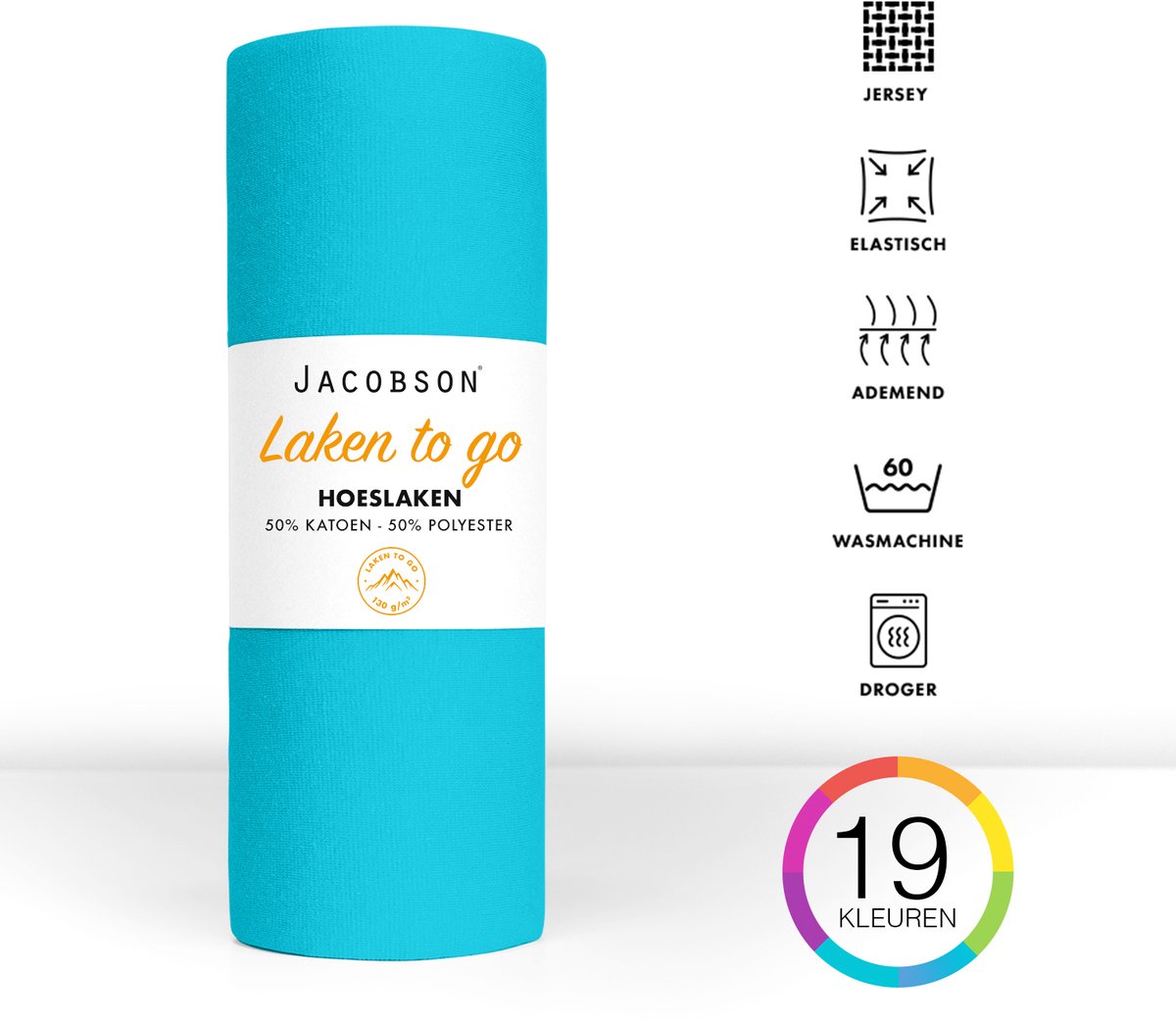 Jacobson - Hoeslaken - 130x200cm - Jersey Katoen - tot 23cm matrasdikte - Turquoise