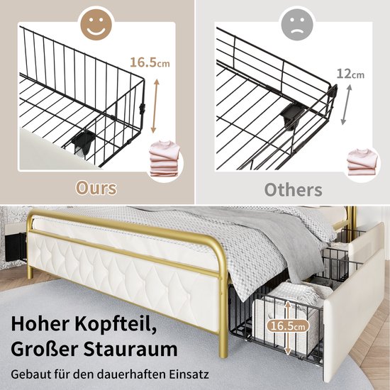 Polsterbett - Doppelbett - avec chargement USB Type C Fonction de chargement - APP-Control LED Bettgestell - Metallbett - 140x200 - Bettrahmen - 4 étagères - Samt - Sans Matras