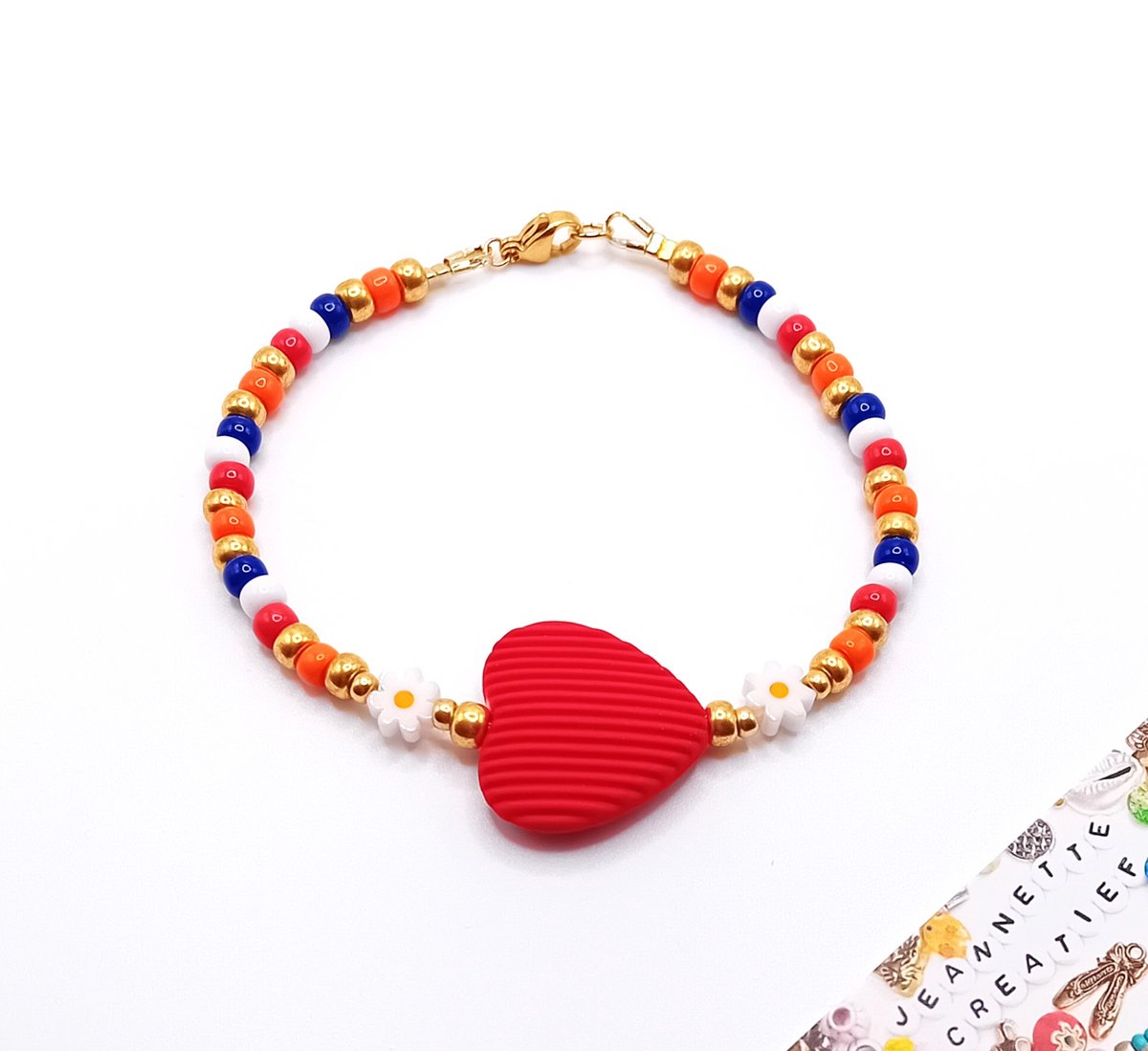 Jeannette-Creatief® - Holland - Armband Groot Rood Hart Rood Wit Blauw Goud Oranje - Armband - Dames Armband - Valentijn - Koningsdag