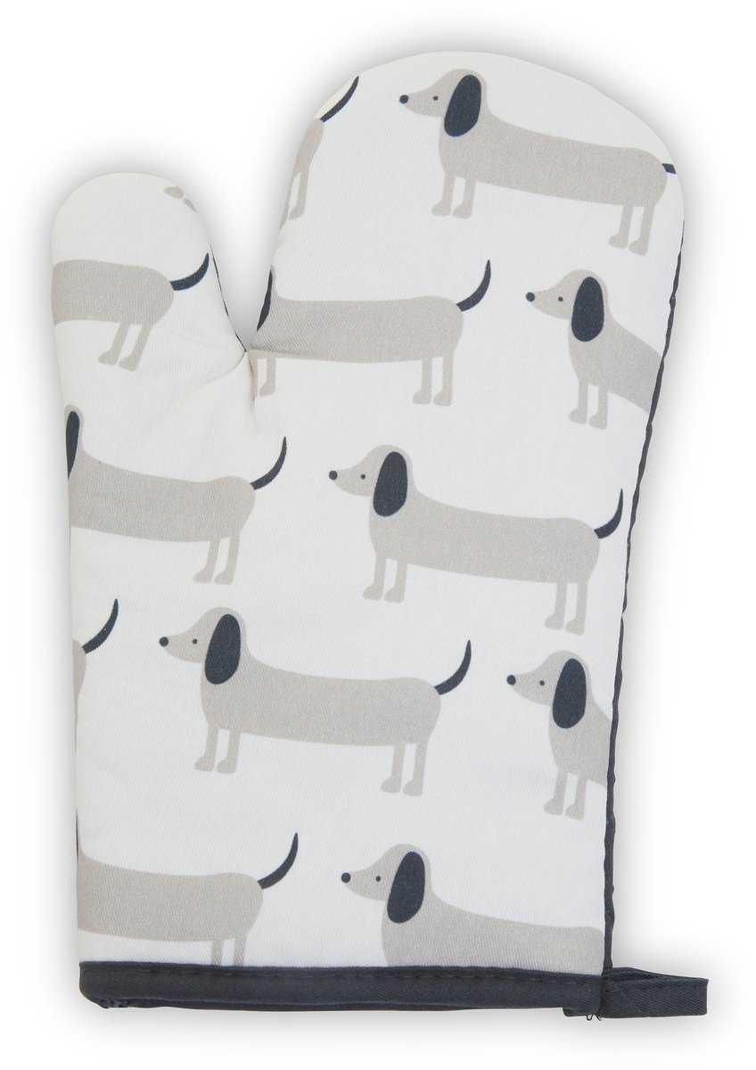 Teckel - ovenwant - want handschoen - teckelprint - want - 30x17cm - kookhandschoen - hond