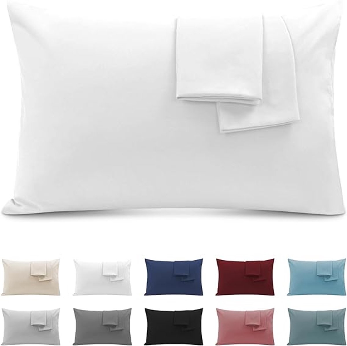 Famanu - Kussenslopen Voor Tweepersoonsbed 50x90cm, Set van 2 Kussenslopen In Premium Microvezel 110GSM Met Onzichtbare Rits, Zacht en Ademend, Hypoallergeen – Wit