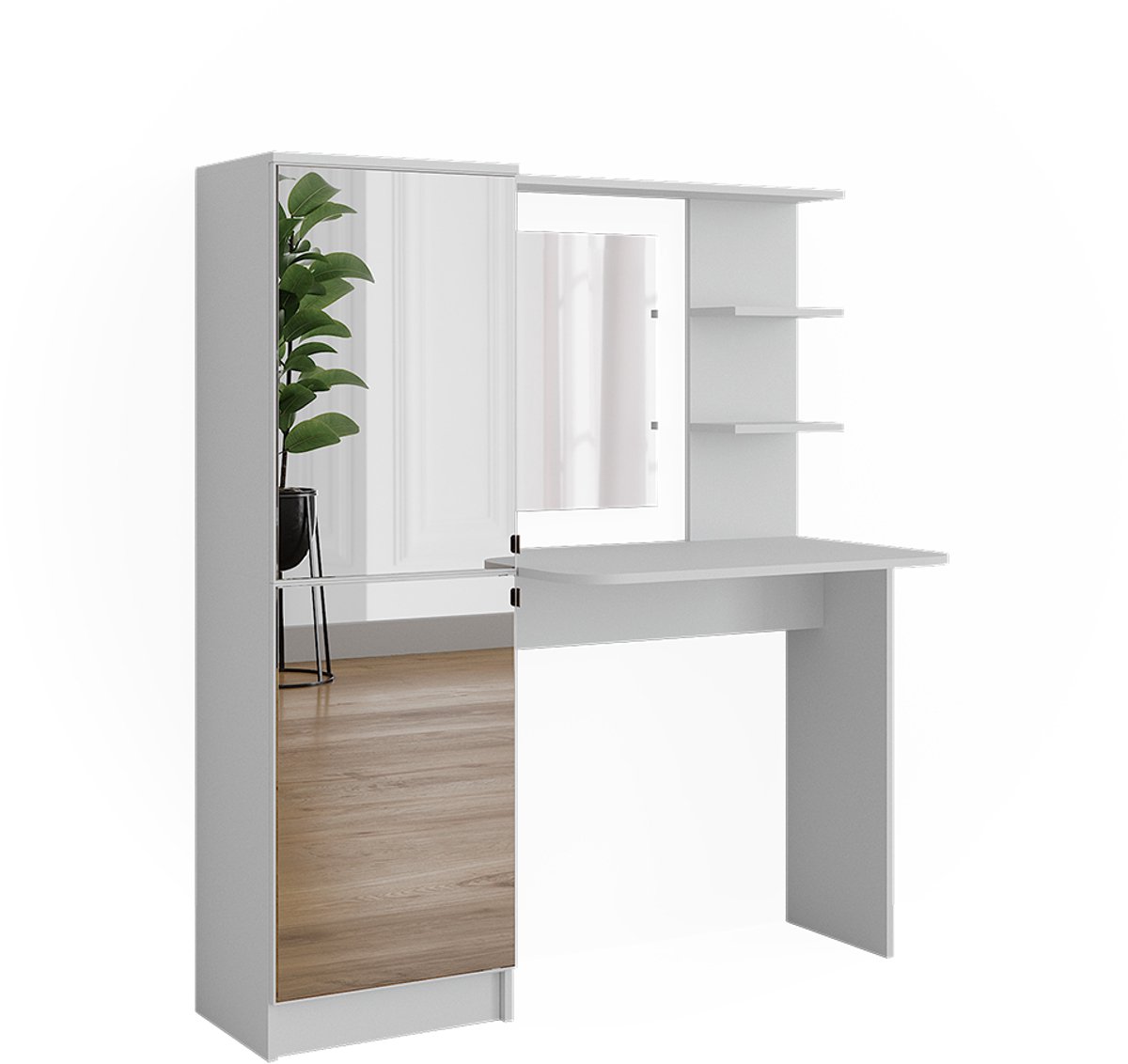 Vicco Kaptafel Jasmin, Wit, 123 cm met spiegel