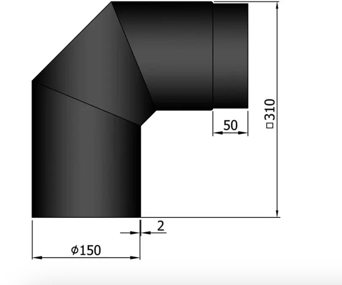 Kachelpijp Bocht 2 x 45° - zwart - staal - 2mm