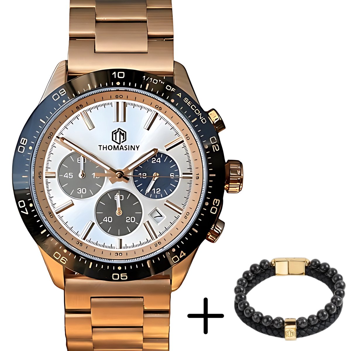 THOMASINY® CHRONOGRAAF Horloge - Horloge Heren - Horloges Voor Mannen - Chronograaf Uurwerk - Polshorloge - Rosé Goud - Stalen Band