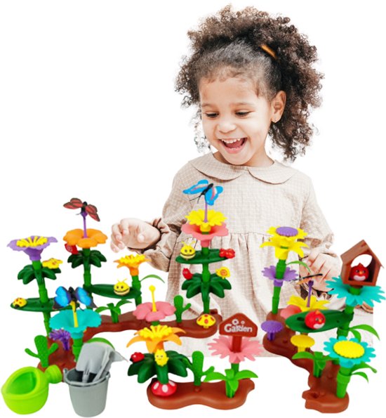 Bloemtuin Bouwpakket met Insecten 118 stukken- Bloemen Speelgoed Meisje 3-6 jaar Montessori Speelgoed 4 jaar- Sinterklaas Cadeau meisje 3 4 5 jaar - Montessori Speelgoed 6 jaar - Kinderspeelgoed Meisje 3 jaar - Peuterspeelgoed