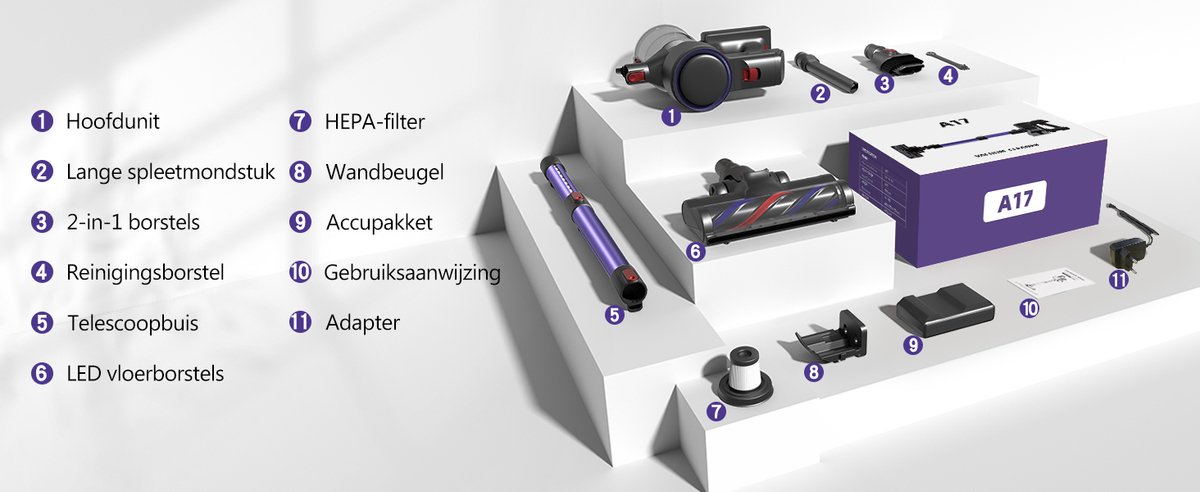Elekiatech Steelstofzuiger - Steelstofzuiger Draadloos - LED Touchscreen - Batterijduur tot 50 minuten - 1,5L Stofreservoir - Voor Tapijt, Harde Vloeren & Dierenhaar - Paars – foto 8