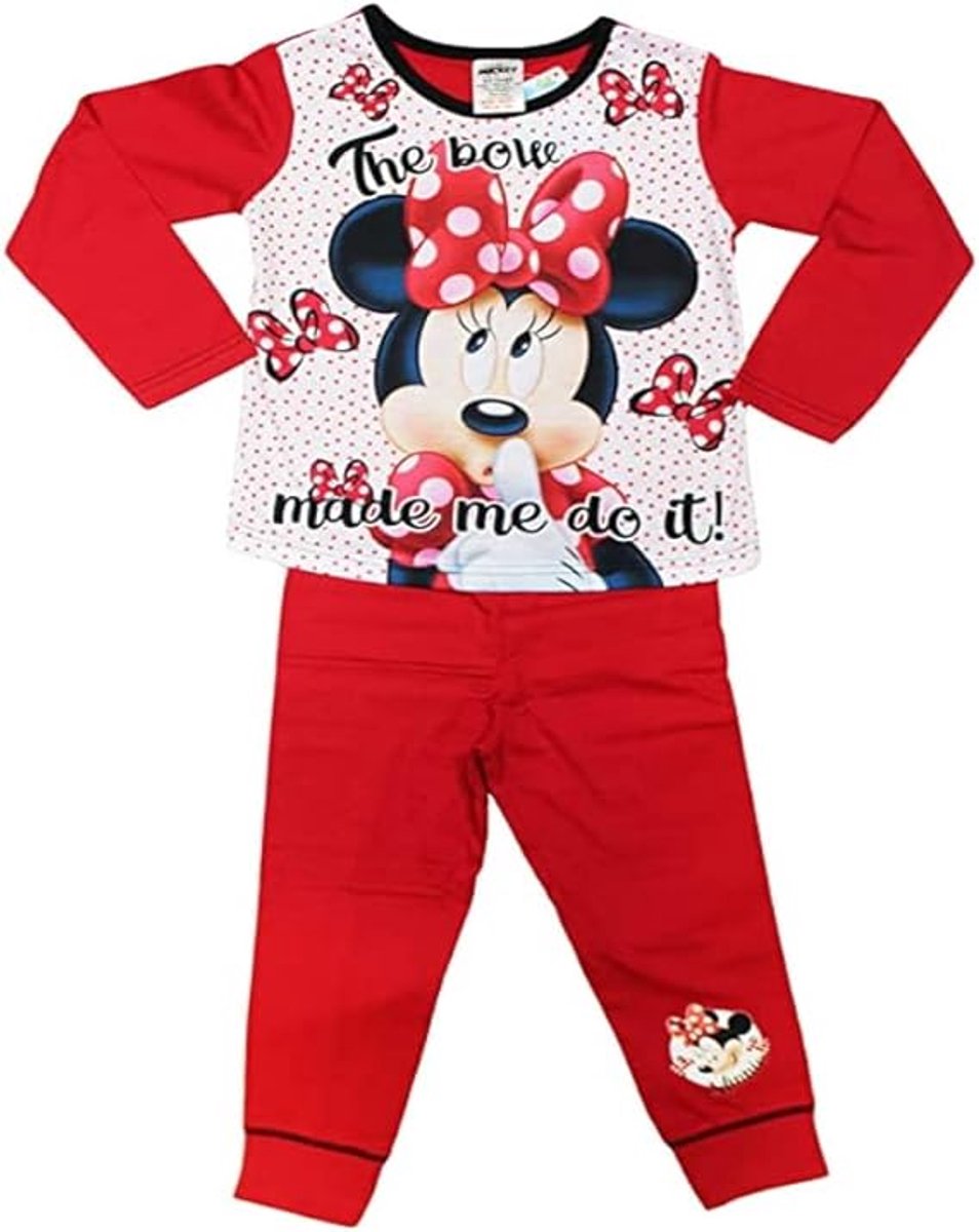 Disney Minnie Mouse - Pyjama - Rood met wit - Kinderpyjama - maat 134/140