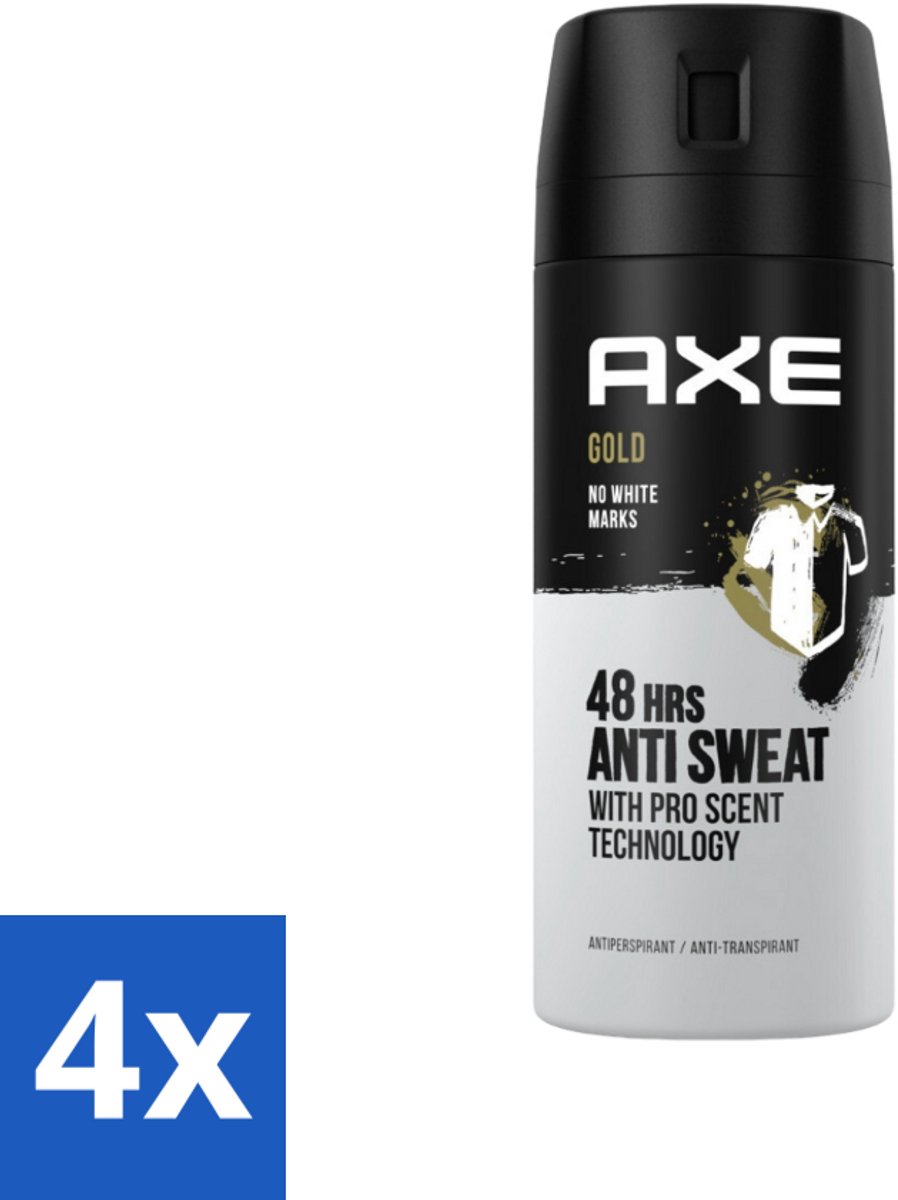 Axe - Deodorant Spray - 72hrs Anti Sweat - Anti White Marks - Gold - 150 ml - Voordeelverpakking - 4 stuks