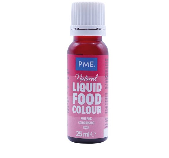 PME Natural Liquid Food Colour Rose Pink 25ml flesje met witte dop.