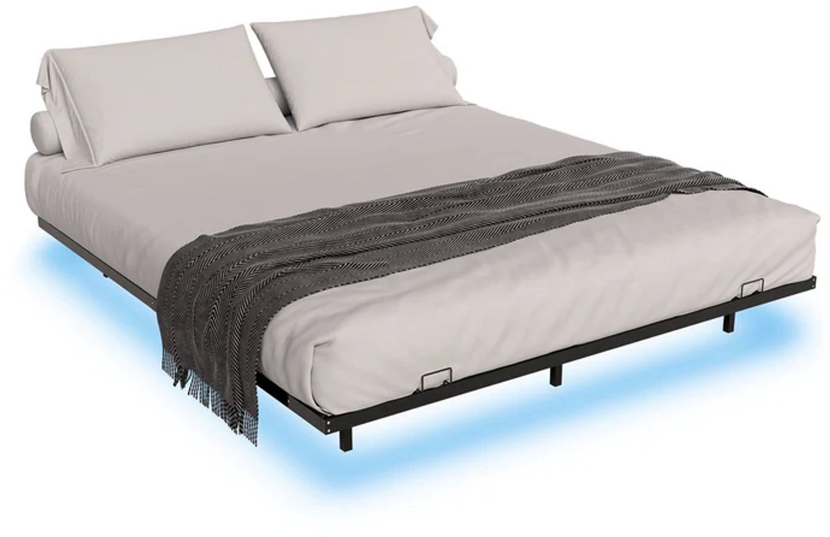 Juskys Metalen Bed Palamos - 180 x 200 cm - Incl. LED - Zwart