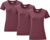 Senvi Dames t-shirt ronde hals 3-pack - Bordeaux Rood Mêlee - Maat XS