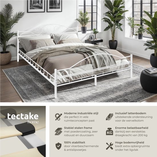 tectake - Lit lit métal „Sonno“ avec sommier à lattes - 180x200cm - blanc - 404518