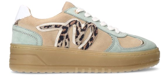 Manfield - Femme - Baskets en daim beige avec détails vert menthe - Taille 40