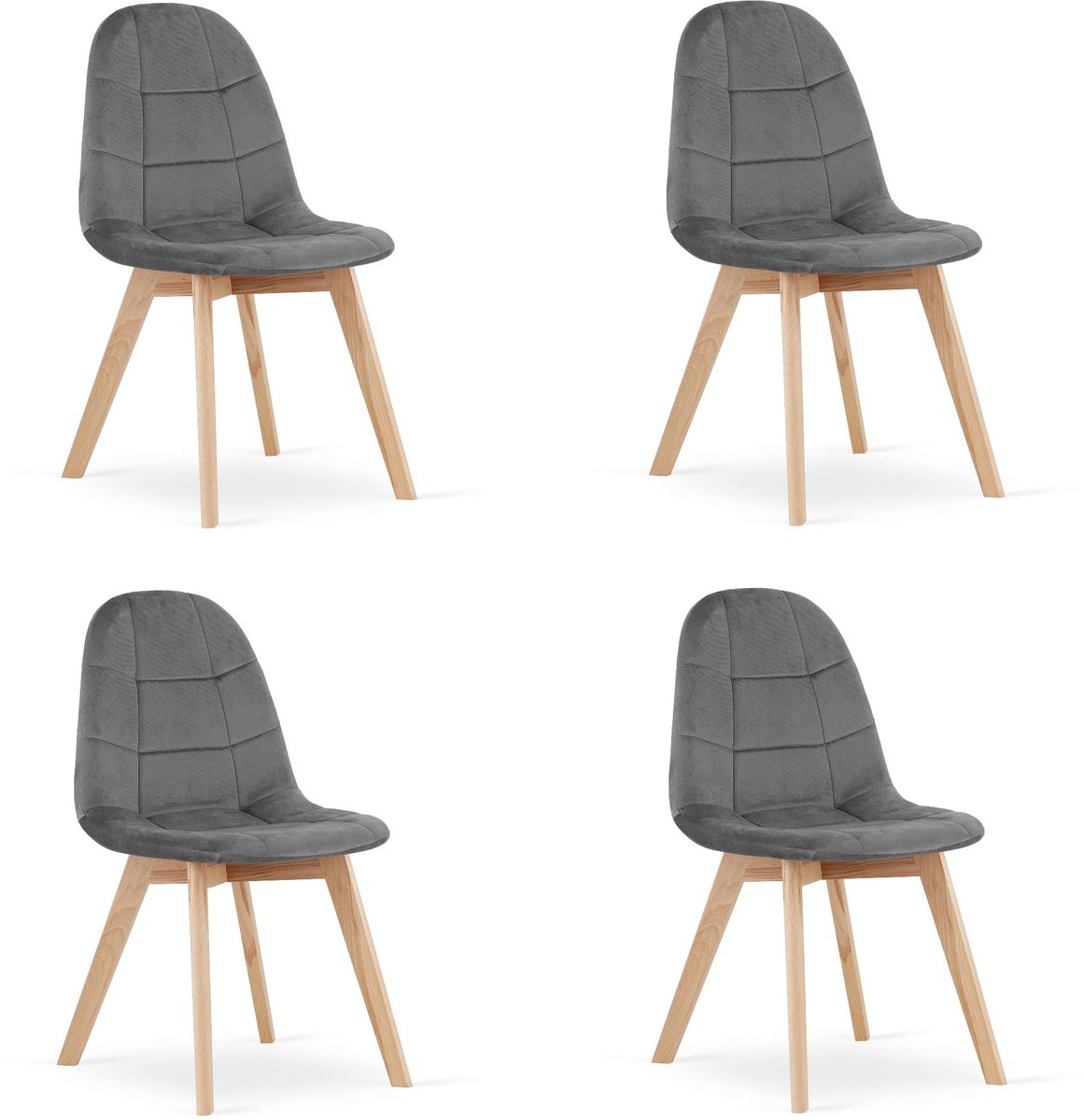 LEOBERT BORA Eetkamerstoelen – Set van 4 – Donkergrijs Velvet – Beukenhouten Poten – Comfortabele en Ergonomische Zitting – Scandinavisch Design – Voor Woonkamer, Keuken, Eetkamer en Slaapkamer