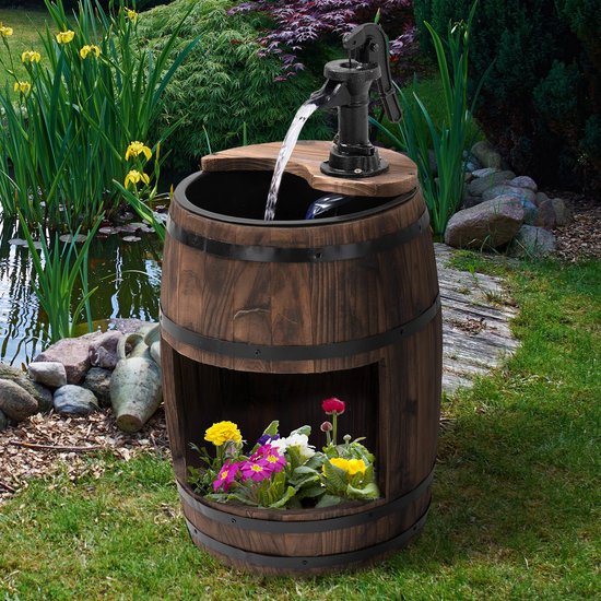 COSTWAY Fontaine de Jardin en Bois avec Pompe 2 Etages Ecoulement d Eau Ajustable Capacité 19L Style Rustique-Décorative en Cascade - Jardin