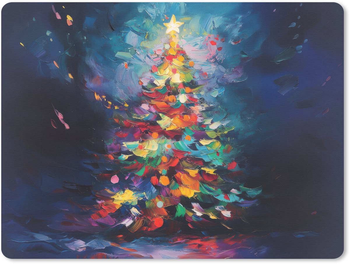 Muismat 23x19 cm - Mousepad Kerstboom - Kerst - Abstract - Kleurrijk - Muismatten