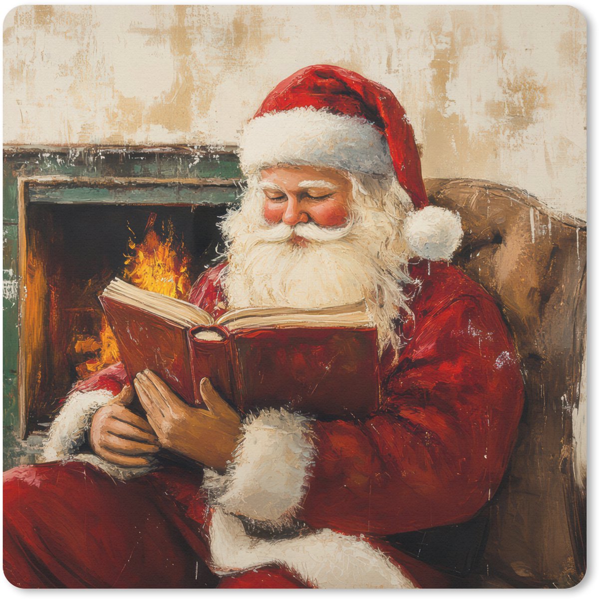 Muismat 20x20 cm - Mousepad Kerst - Kerstman - Winter - Open Haard - Muismatten
