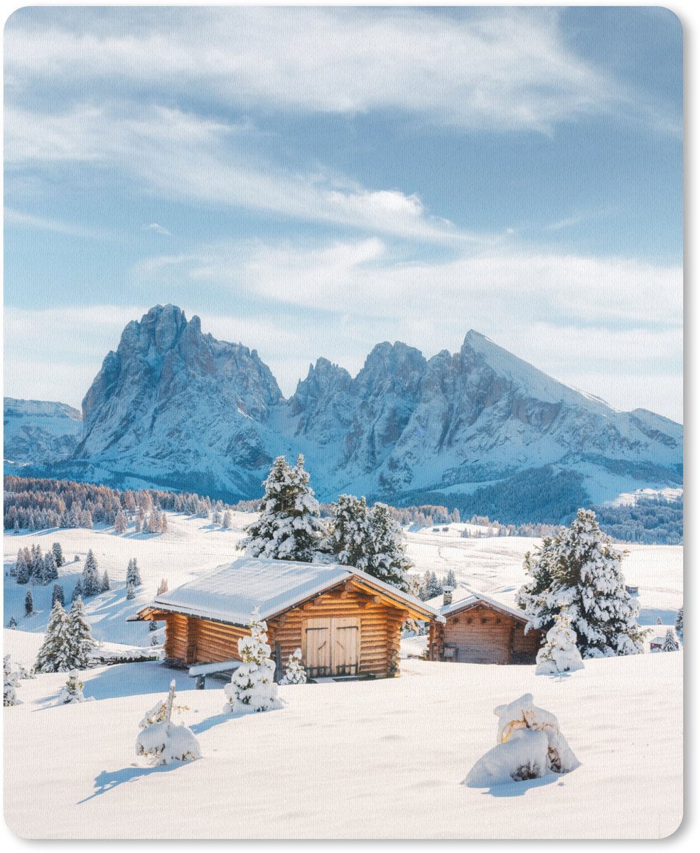 Muismat 19x23 cm - Mousepad Winter - Huisje - Bergen - Uitzicht - Sneeuw - Muismatten
