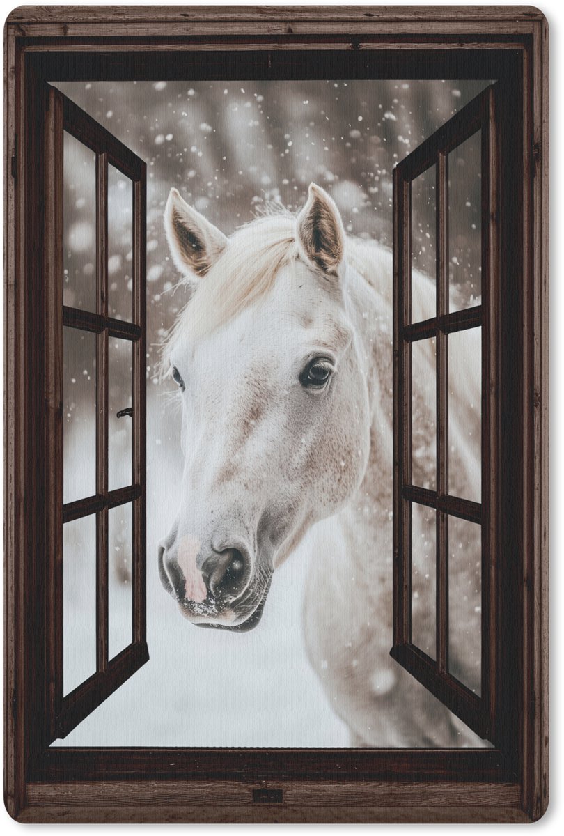 Muismat 18x27 cm - Mousepad Doorkijk - Paard - Wit - Winterlandschap - Sneeuw - Muismatten