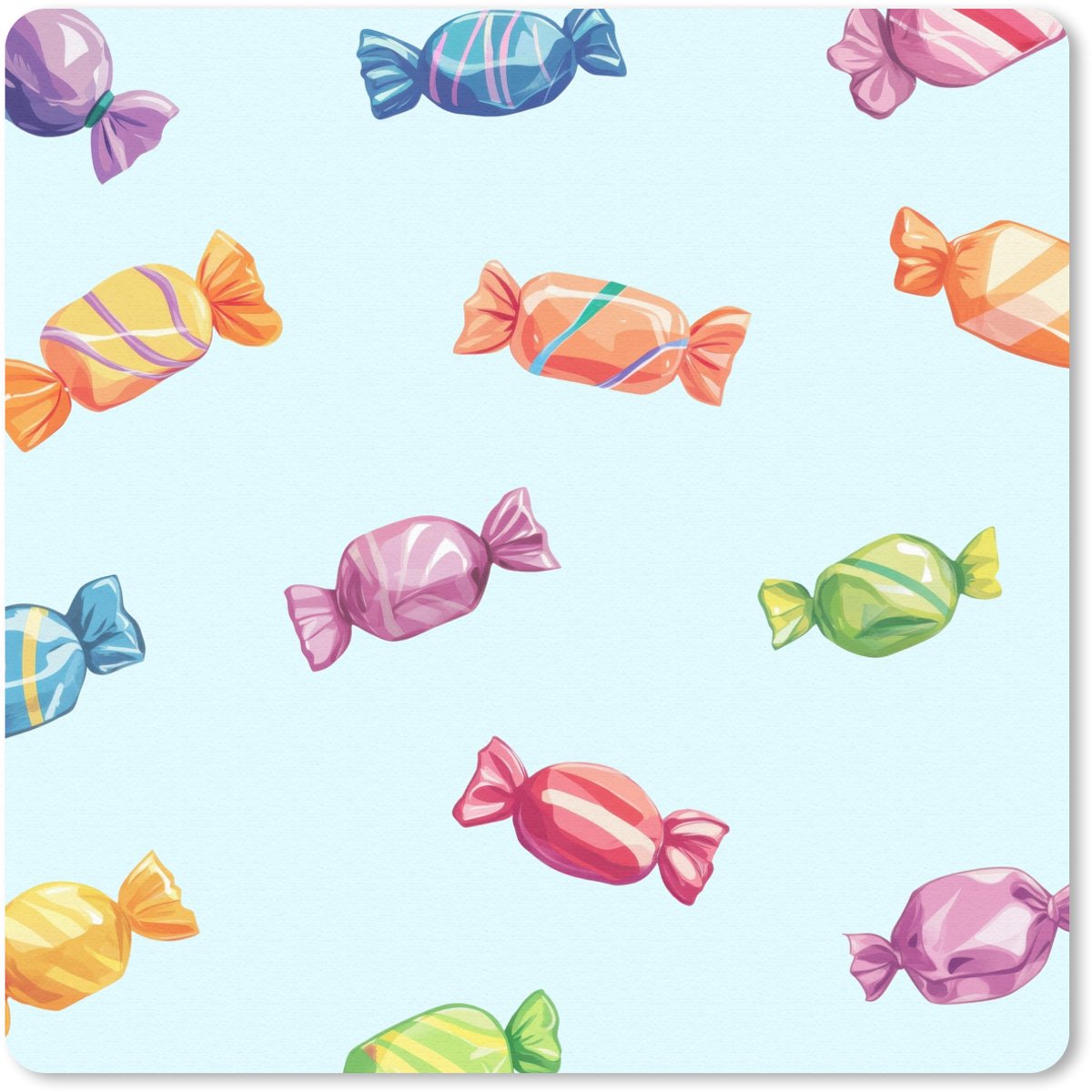Muismat 20x20 cm - Mousepad Blauw - Patroon - Snoep - Muismatten