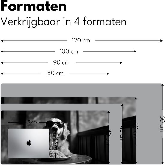 Sous-main 80x40 cm - Tapis de souris Golden Retriever - Chien - Joyeux - Assiette de spaghetti - Zwart - blanc - Sous-main - Tapis de souris XXL - Sous-main - Grands Tapis de souris - Organiseur de bureau - Sous-main