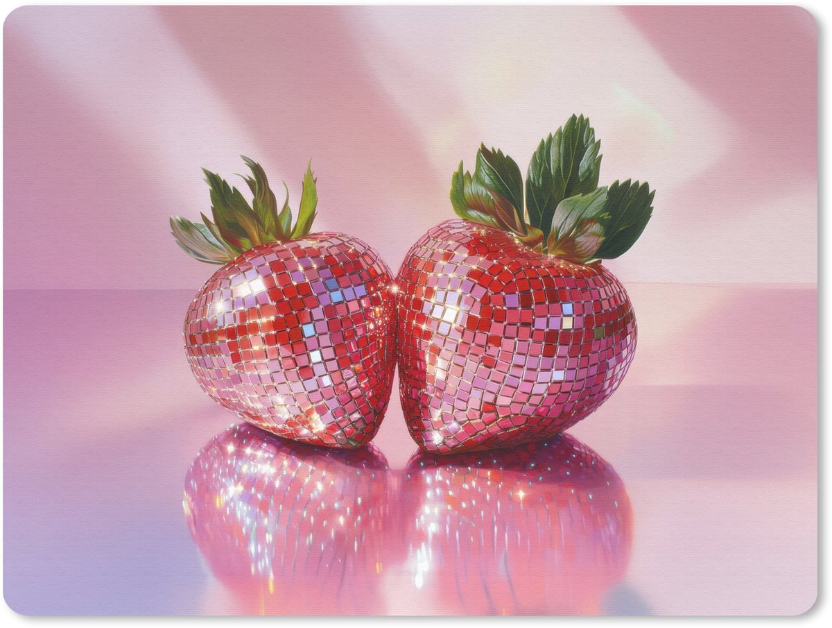 Muismat 23x19 cm - Mousepad Disco - Fruit - Glitter - Strawberry - Muismatten