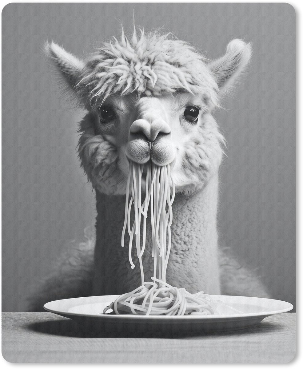 Muismat 19x23 cm - Mousepad Alpaca - Pasta - Zwart - Wit - Grappig - Dieren - Muismatten