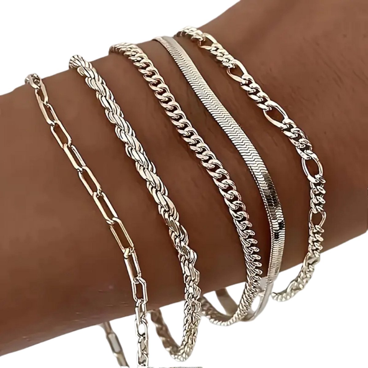 Nivard Armband - Staal - Nep Zilver - Dames - 5 St - Zilver