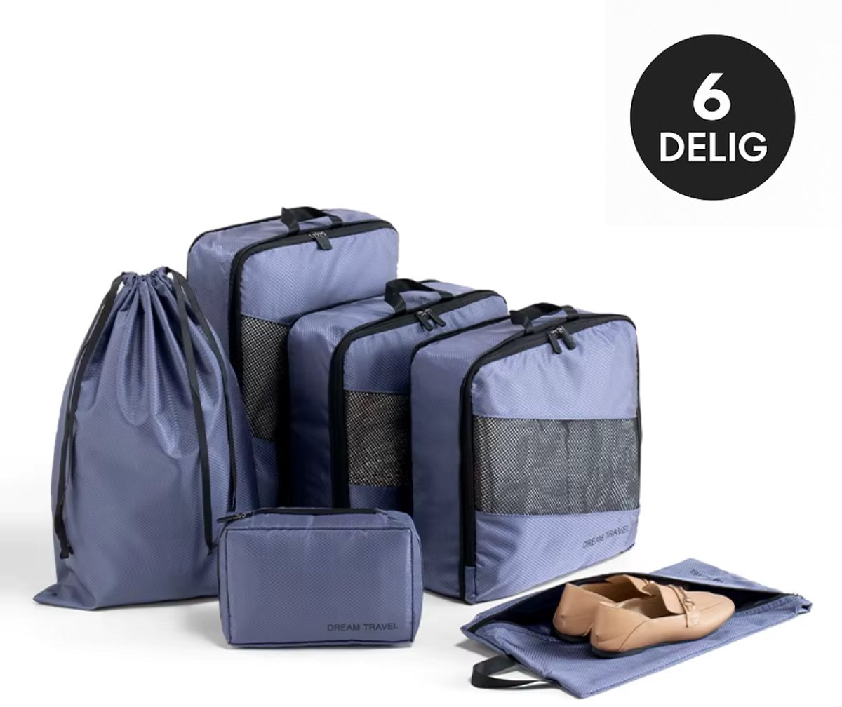 Packing Cube Set – Travel – 6-Delige Reisset – Bagage – Koffer Organizer met Schoenentas & Waszak – Lichtgewicht & Waterdicht – Navy Blauw