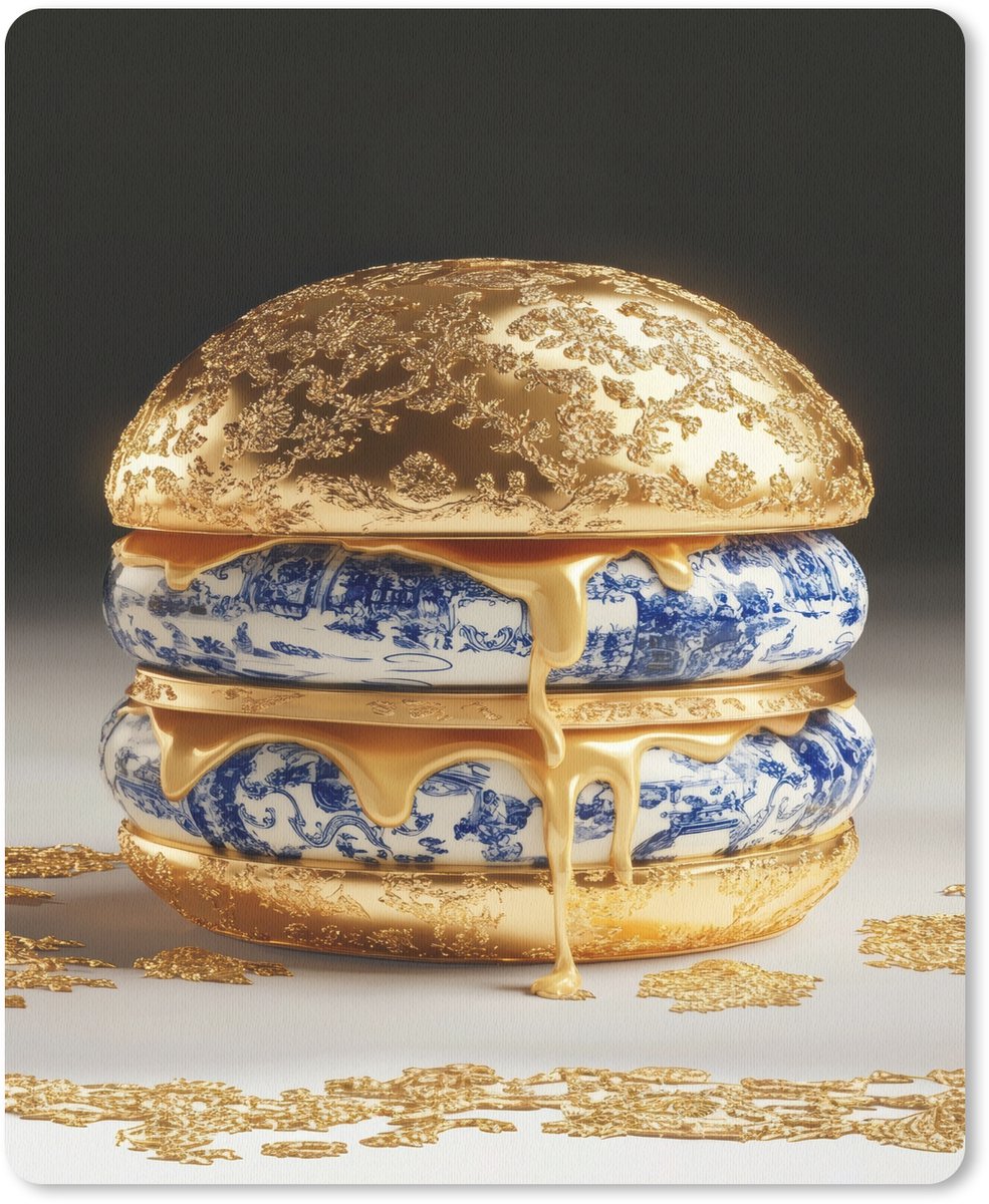 Muismat 19x23 cm - Mousepad Delftsblauw - Goud - Burger - Muismatten