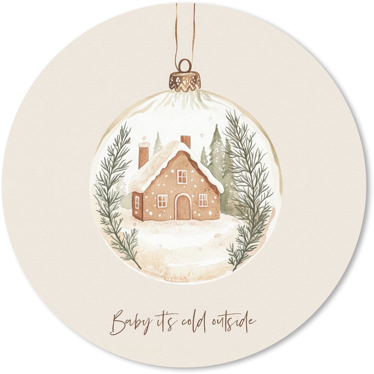 Muismat rond 50x50 cm - Mousepad Quote - Winter - Kerst - Beige - Kerstbal - Ronde muismatten