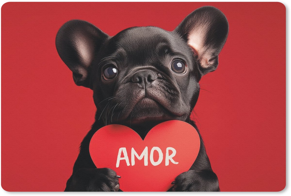 Muismat 27x18 cm - Mousepad Amor - Hond - Hartje - Rood - Muismatten