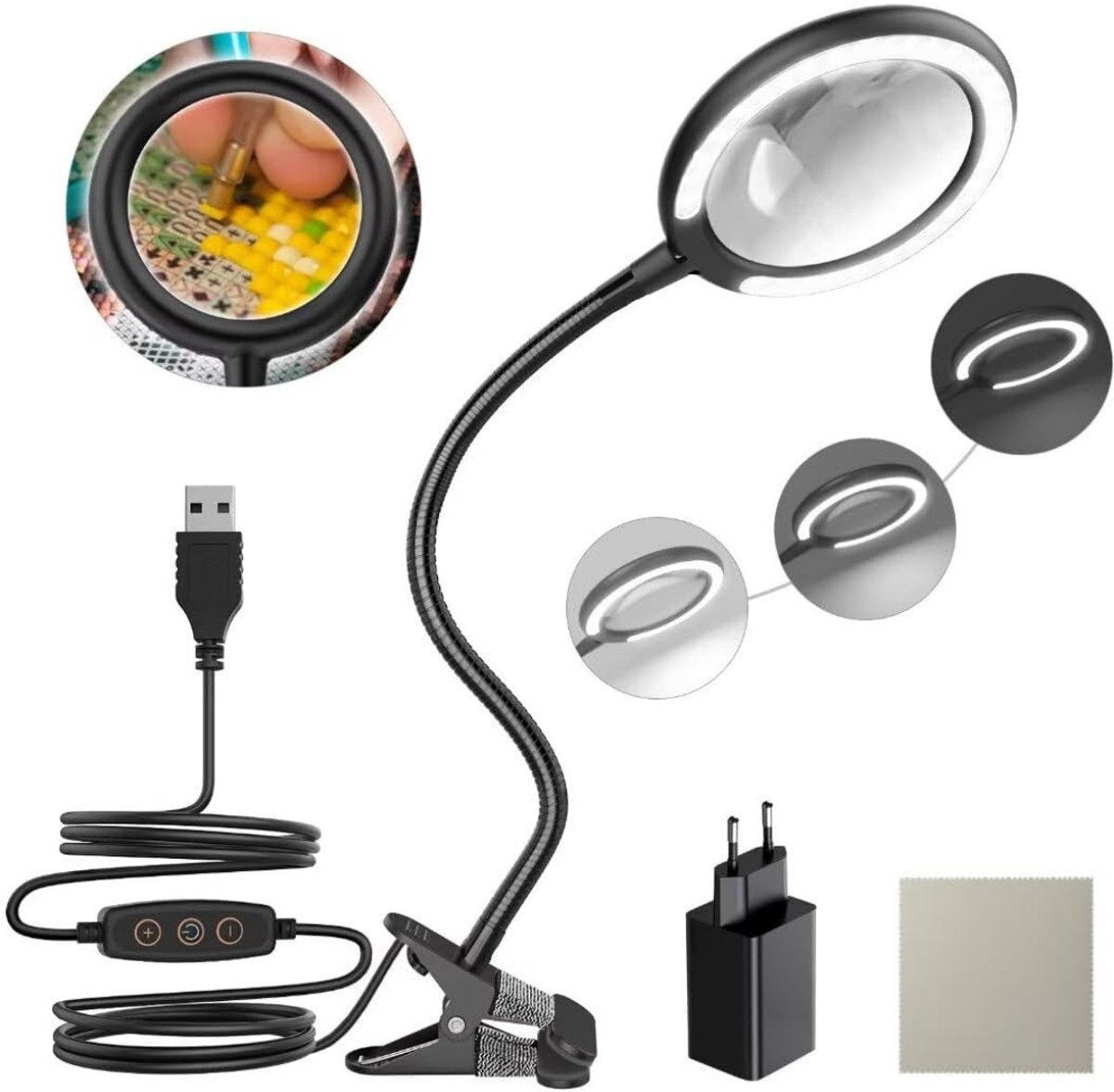 Vergrootglas met Verlichting - Loeplamp - Vergrootspiegel Led - Zwart