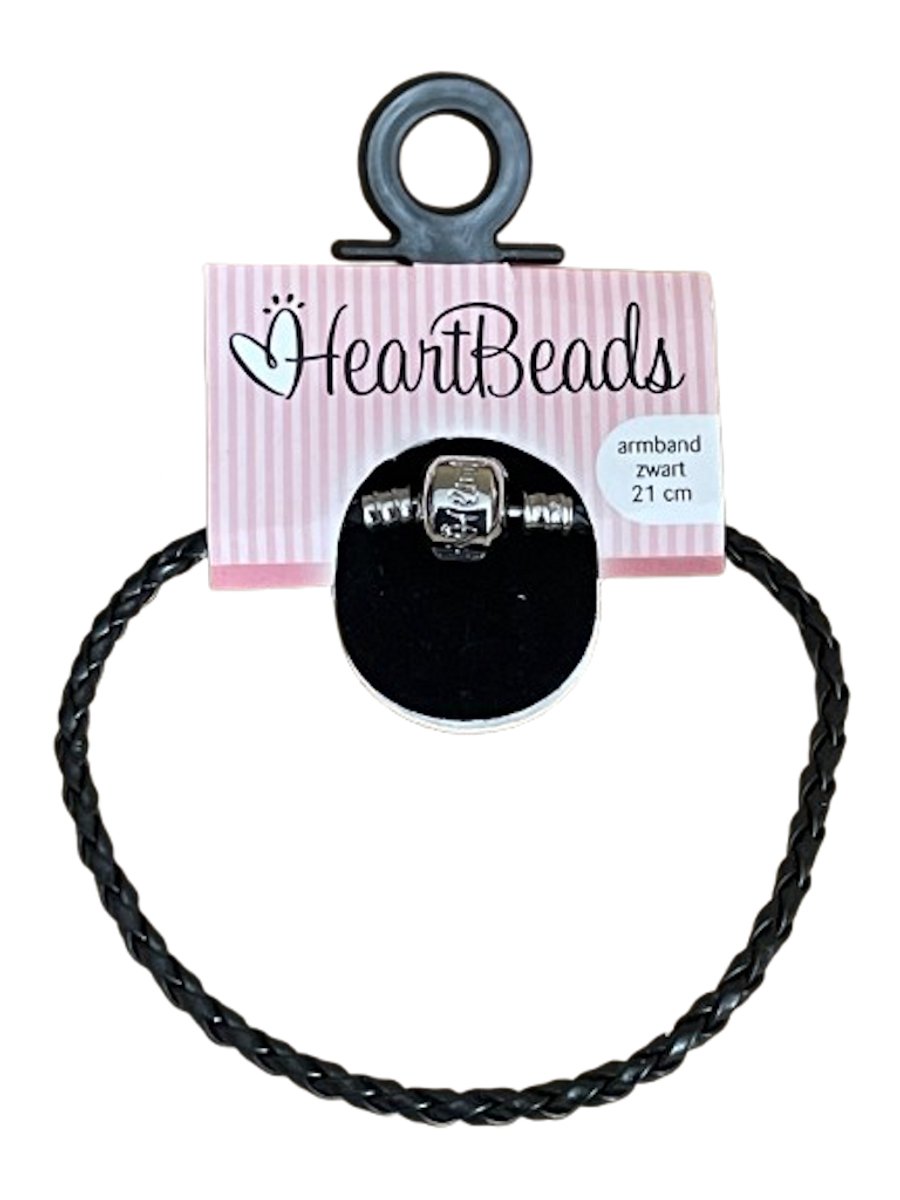 Heartbeads PU leren bedelarmband zwart 21 cm
