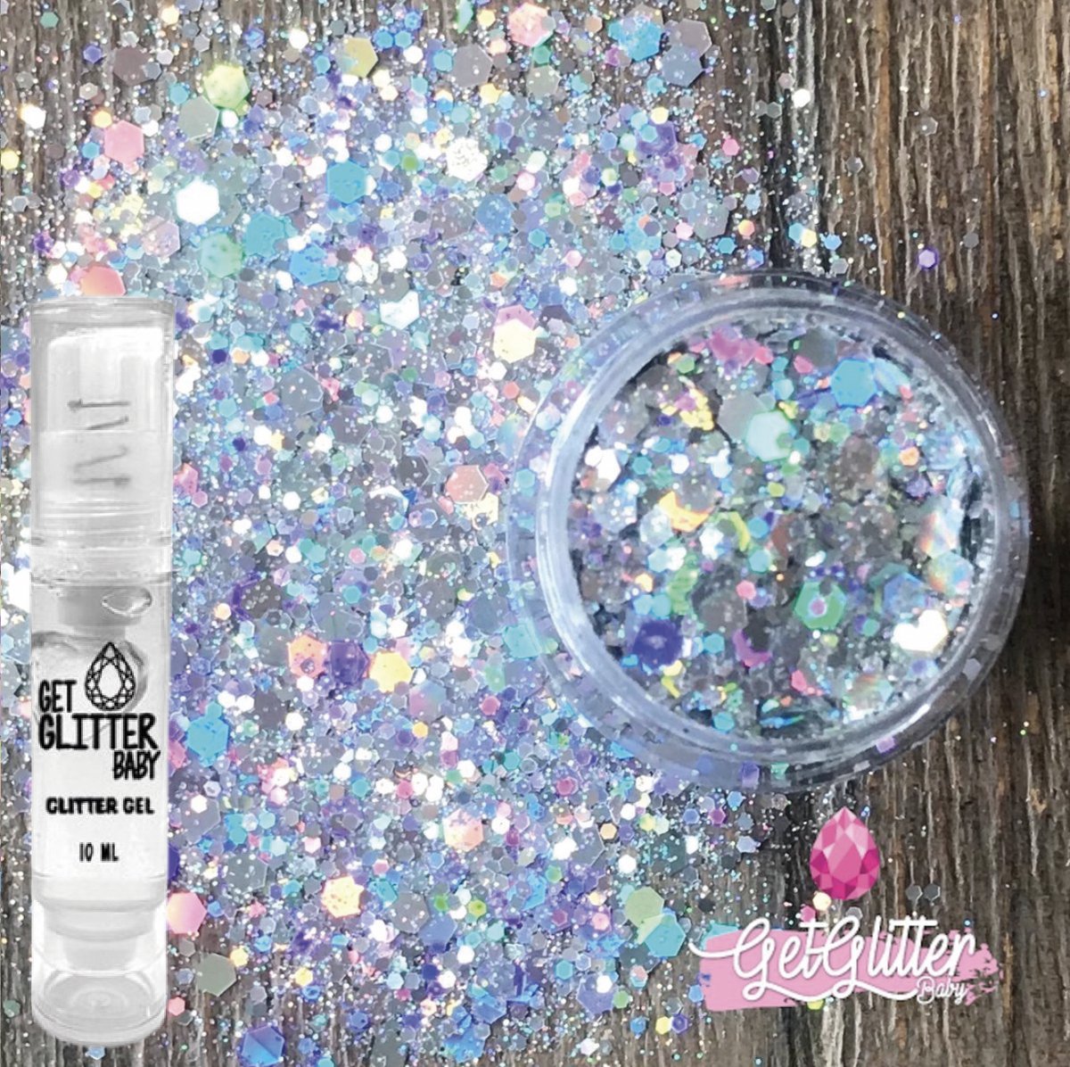 GetGlitterBaby® - Biologische / Biologisch afbreekbare Zilveren Chunky Festival Glitters voor Lichaam en Gezicht Jewels / Biodegradable Face Body Glittergel - Zilver en Glitter Gel Balm HuidLijm