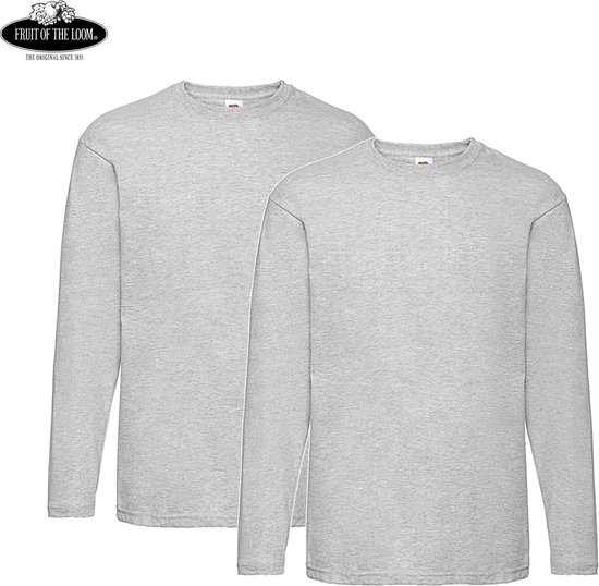 2 Pack Fruit of the Loom Value Weight Longsleeve T-shirt Heather Grey Maat XL
