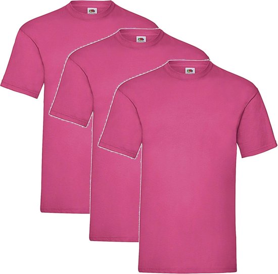 3 Pack - Fruit of The Loom - Shirts - Kids - Ronde Hals - Maat 128 - Fuchsia