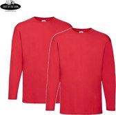 2 Pack Fruit of the Loom Value Weight Longsleeve T-shirt Rood Maat S