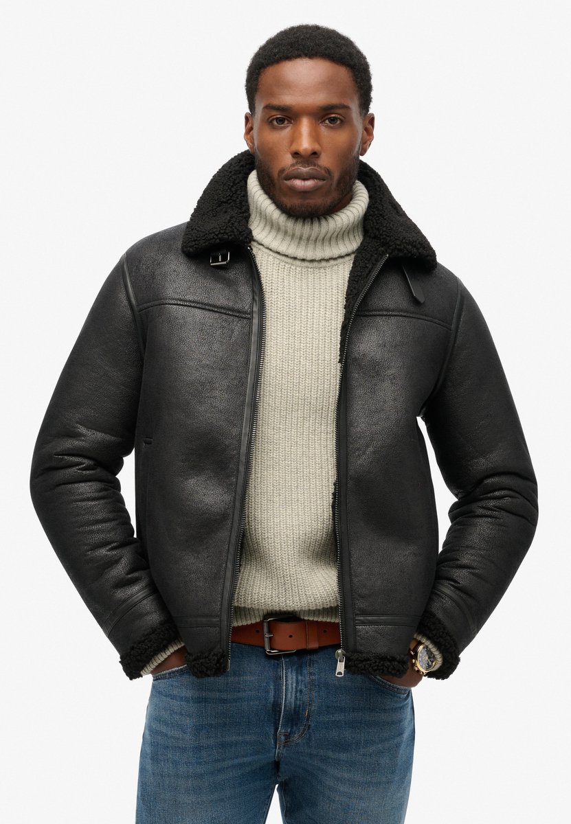 Superdry Aviator jas van imitatiescheerwol Heren Buitenjassen Zwart