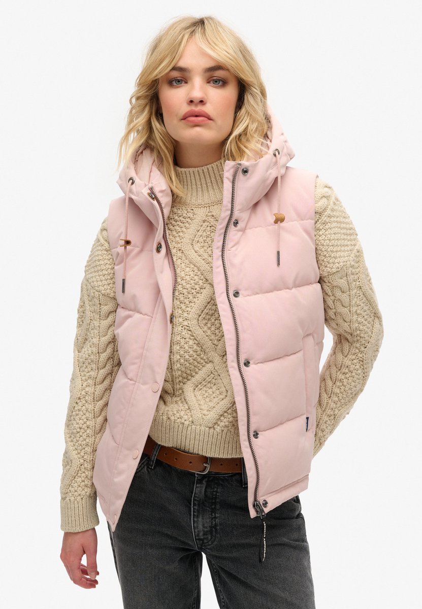 Superdry Everest pufferbodywarmer met capuchon Dames Gilets Roze