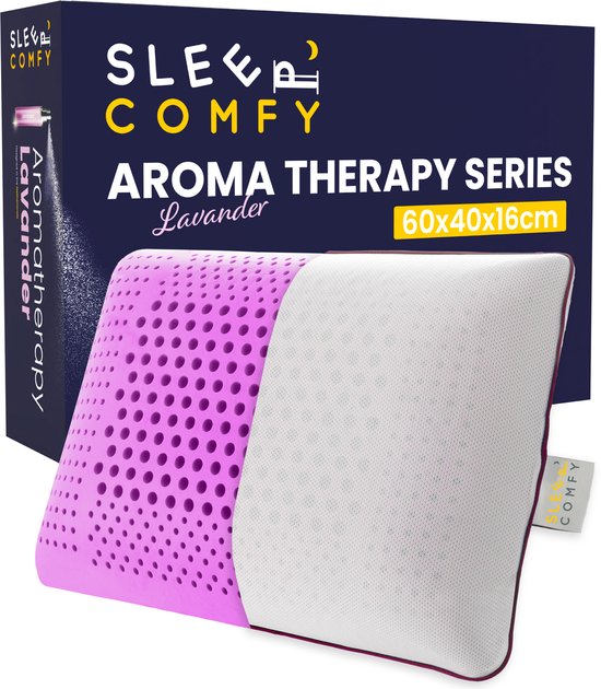 Sleep Comfy - Aromatherapie Serie | Lavendel - Hoofdkussen - 30 dagen Proefslapen - Hoofdkussen Slaapkamer - Orthopedisch - Ergonomisch - Anti Slapeloosheid - Anti Nekklachten - Met Lavendel Kussenspray | 60x40x16 cm