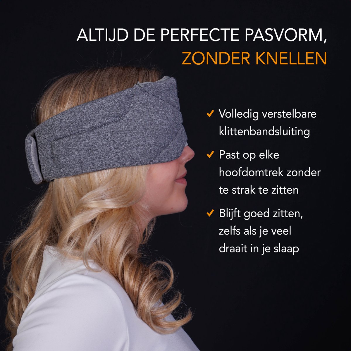 Slowwave Premium Bluetooth Slaapmasker - White Noise Versie (10 ingebouwde relax-geluiden) - Kleur: grijs - Met Binaural Beats - 100% verduisterend - Inclusief handige timer-functie - Koel en ademend - Platte 'spons speakers' voor zijslapers — afbeelding 3